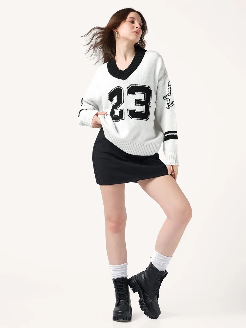 White Varsity Graphic Sweater